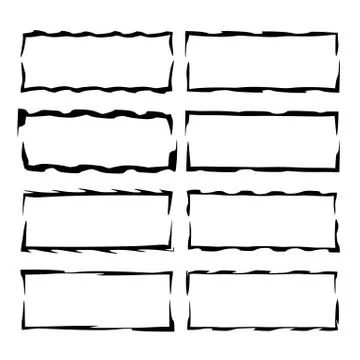Set of black rectangle grunge frames. Geometric empty borders. Vector illustr Stock Illustration