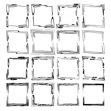 Set of black rectangle grunge frames. Geometric empty borders. Vector illustr 库存插图