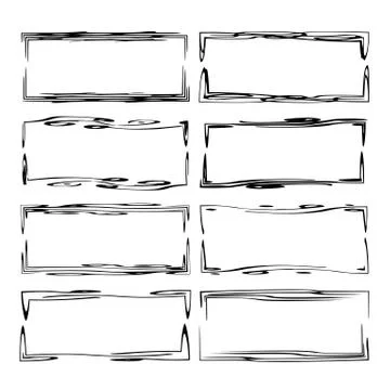 Set of black rectangle grunge frames. Geometric empty borders. Vector illustr 스톡 일러스트