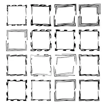 Set of black rectangle grunge frames. Geometric empty borders. Vector illustr Stock Illustration
