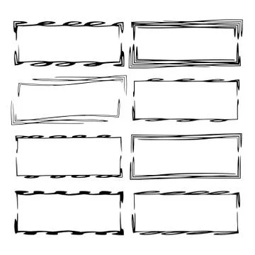 Set of black rectangle grunge frames. Geometric empty borders. Vector illustr Illustrazione stock