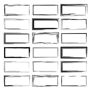 Set of black rectangle grunge frames. Geometric empty borders. Vector illustr Illustrazione stock