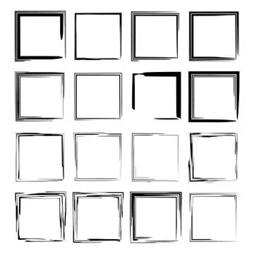 Set of black rectangle grunge frames. Geometric empty borders. Vector illustr Stock Illustration