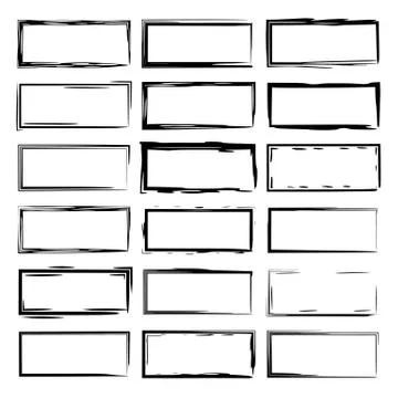 Set of black rectangle grunge frames. Geometric empty  borders. Vector illust Stock Illustration