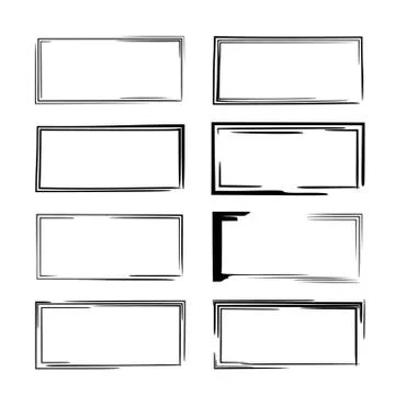 Set of black rectangle grunge frames. Collection of geometric empty borders.  Stock Illustration