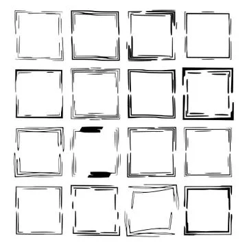 Set of black rectangle grunge frames. Geometric empty borders. Vector illustr Illustrazione stock
