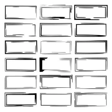 Set of black rectangle grunge frames. Collection of square borders. Vector il Stock Illustration