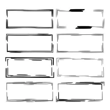 Set of black rectangle grunge frames. Collection of geometric linear borders. Stock Illustration
