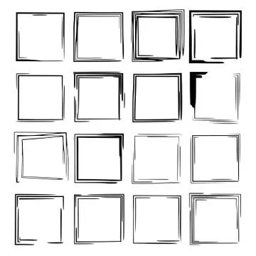 Set of black rectangle grunge frames. Geometric empty borders. Vector illustr Stock Illustration