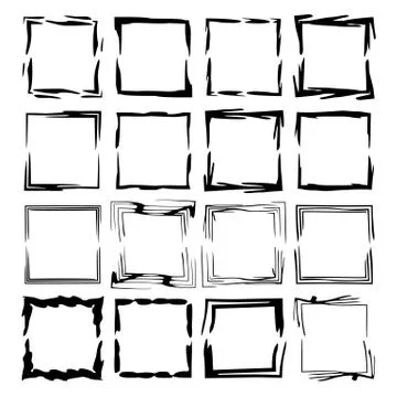 Set of black rectangle grunge frames. Geometric empty borders. Vector illustr Stock Illustration