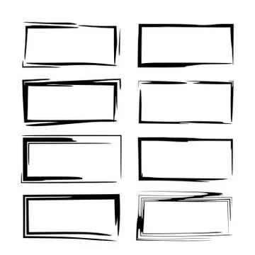 Set of black rectangle grunge frames. Geometric empty borders. Vector illustr Stock Illustration