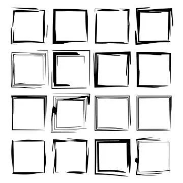Set of black rectangle grunge frames. Geometric empty borders. Vector illustr Stock Illustration