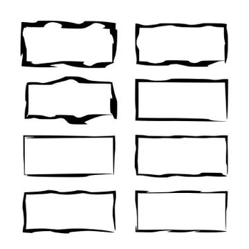 Set of black rectangle grunge frames. Geometric empty borders. Vector illustr Stock Illustration