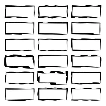 Set of black rectangle grunge frames. Geometric empty borders. Vector illustr 스톡 일러스트
