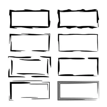 Set of black rectangle grunge frames. Geometric empty borders. Vector illustr Illustrazione stock