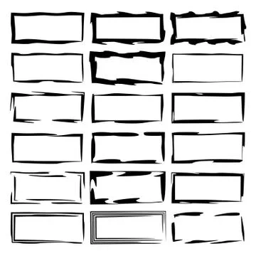 Set of black rectangle grunge frames. Geometric empty borders. Vector illustr Stock Illustration