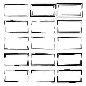 Set of black rectangle grunge frames. Square empty  borders. Vector illustrat Stock Illustration