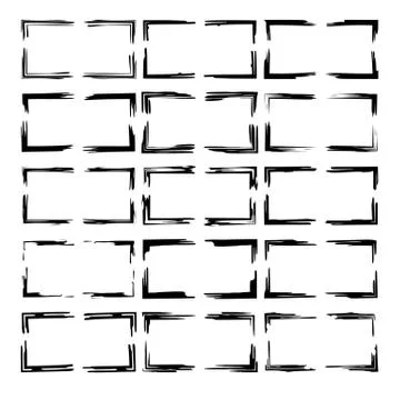 Set of black rectangle grunge frames. Square empty  borders. Vector illustrat Stock Illustration