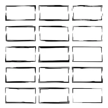 Set of black rectangle grunge frames. Square empty  borders. Vector illustrat Stockillustratie