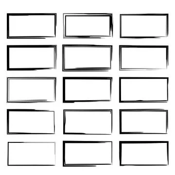 Set of black rectangle grunge frames. Square empty  borders. Vector illustrat Illustrazione stock