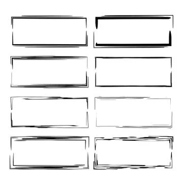 Set of black rectangle grunge frames. Geometric empty borders. Vector illustr Stock Illustration