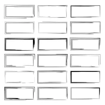 Set of black rectangle grunge frames. Geometric empty  borders. Vector illust Stock Illustration