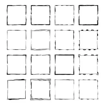 Set of black rectangle grunge frames. Geometric empty borders. Vector illustr Stock Illustration