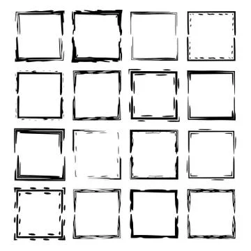 Set of black rectangle grunge frames. Geometric empty  borders. Vector illust Illustrazione stock