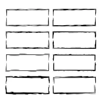 Set of black rectangle grunge frames. Geometric empty  borders. Vector illust イラスト素材