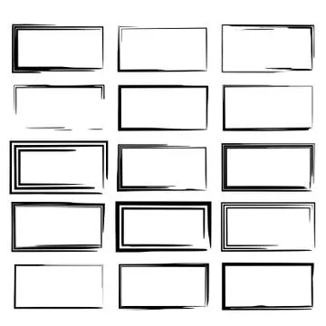Set of black rectangle grunge frames. Square empty  borders. Vector illustrat Stockillustratie