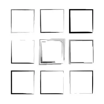 Set of black rectangle grunge frames. Empty borders. Vector illustration. Illustrazione stock