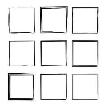 Set of black rectangle grunge frames. Square borders. Vector illustration. Illustrazione stock