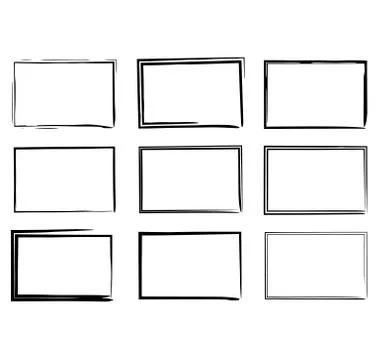 Set of black rectangle grunge frames. Creative linear borders. Vector illustr 스톡 일러스트
