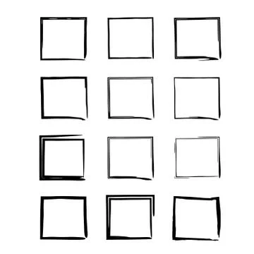 Set of black rectangle grunge frames. Creative square borders. Vector illustr 스톡 일러스트