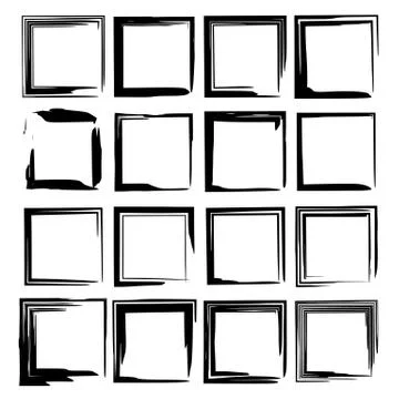 Set of black rectangle grunge frames. Geometric empty borders. Square frame.  Stock Illustration
