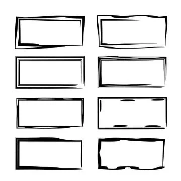 Set of black rectangle grunge frames. Geometric empty borders. Vector illustr Stock Illustration