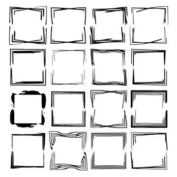 Set of black rectangle grunge frames. Geometric empty borders. Vector illustr Stock Illustration