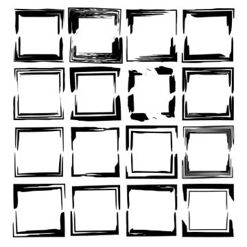 Set of black rectangle grunge frames. Geometric empty borders. Square frame.  Stock Illustration