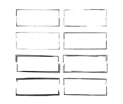 Set of black rectangle grunge frames. Geometric empty borders collection. Vec Illustrazione stock