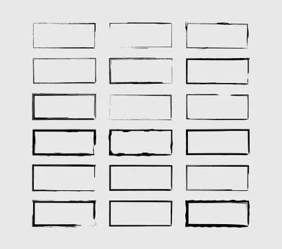 Set of black rectangle grunge frames. Geometric empty borders collection. Vec Stock Illustration