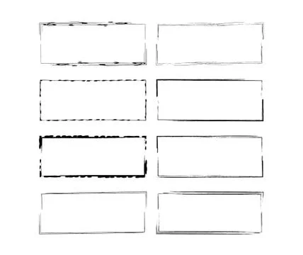 Set of black rectangle grunge frames. Geometric empty borders collection. Vec Stock Illustration