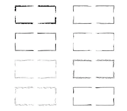 Set of black rectangle grunge frames. Geometric empty borders collection. Vec イラスト素材