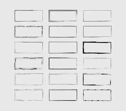 Set of black rectangle grunge frames. Geometric empty borders collection. Vec Stock Illustration