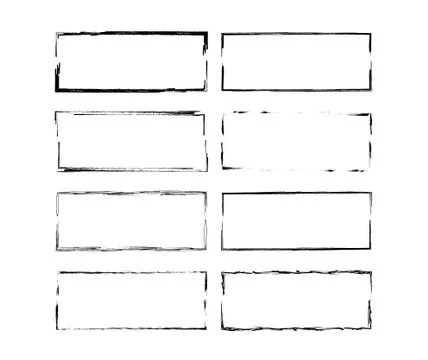 Set of black rectangle grunge frames. Geometric empty borders collection. Vec Stockillustratie