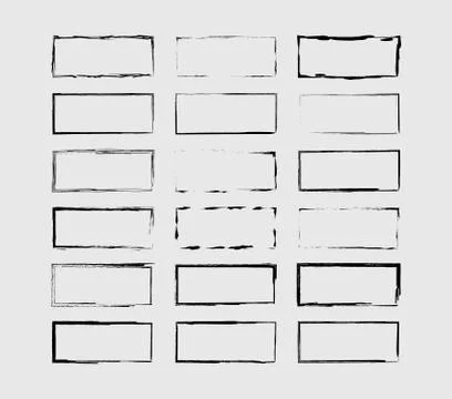 Set of black rectangle grunge frames. Geometric empty borders collection. Vec Illustrazione stock