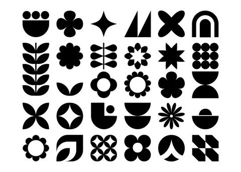 Set of black retro geometric elements, Trendy abstract minimalist figures Illustrazione stock