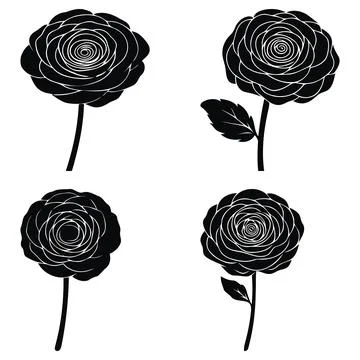 Set black rose silhouettes on a white background Stock Illustration