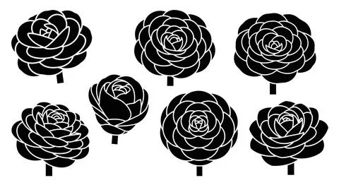 A set of black roses on a white background Stock Illustration