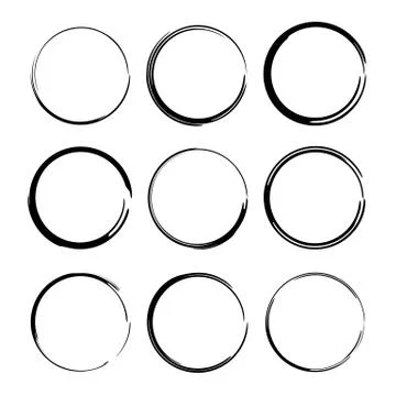 Set of black round grunge frames. Oval empty  borders. Vector illustration. Stock Illustration