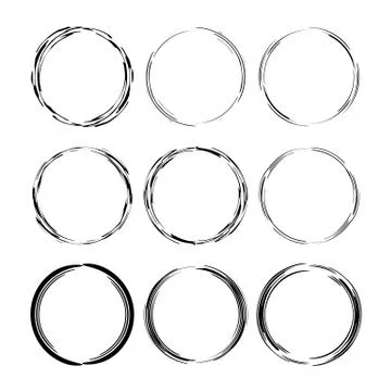 Set of black round grunge frames. Empty circle borders. Vector illustration. Stock Illustration